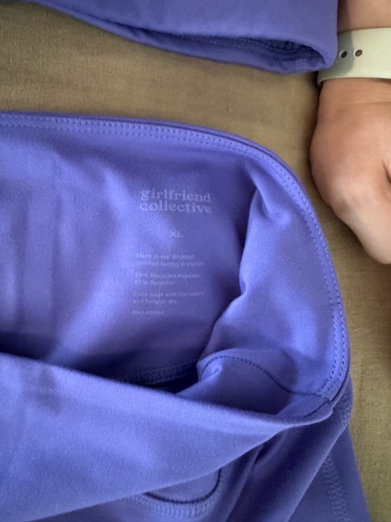 Girlfriend Collective- Purple High-Waist Flare Leggings and Racerback Bra Set - Picture 4 of 4